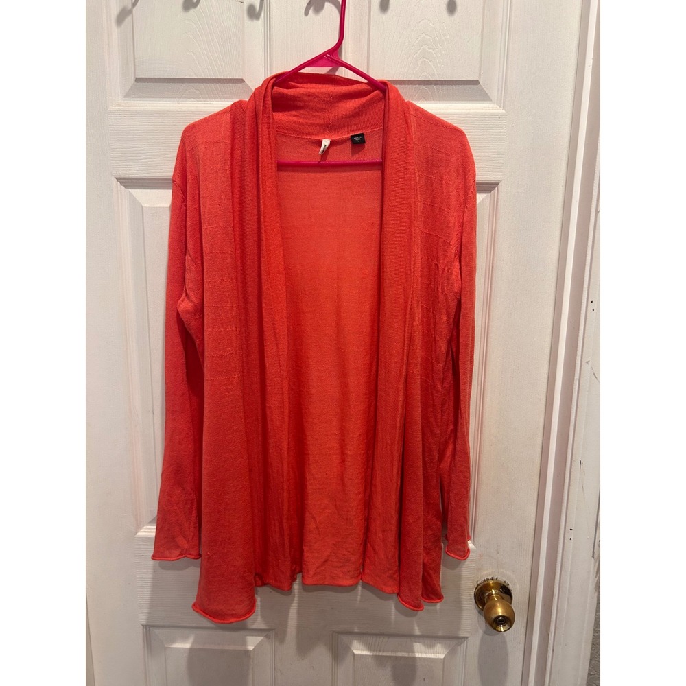 Smitten Womens Coral Orange Linen Rayon Blend Open Front Cardigan Sweater‎ Large